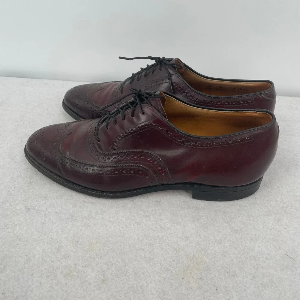 Johnston & Murphy Mens Burgundy Leather Wingtip Oxford Dress Shoes Made USA 10